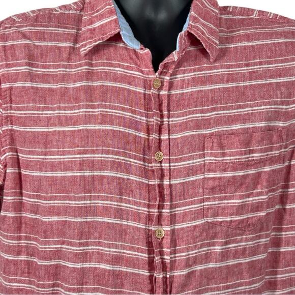 Ben Sherman Pink Striped Casual Button-Down Shirt Linen Blend Size Large - Picture 3 of 12